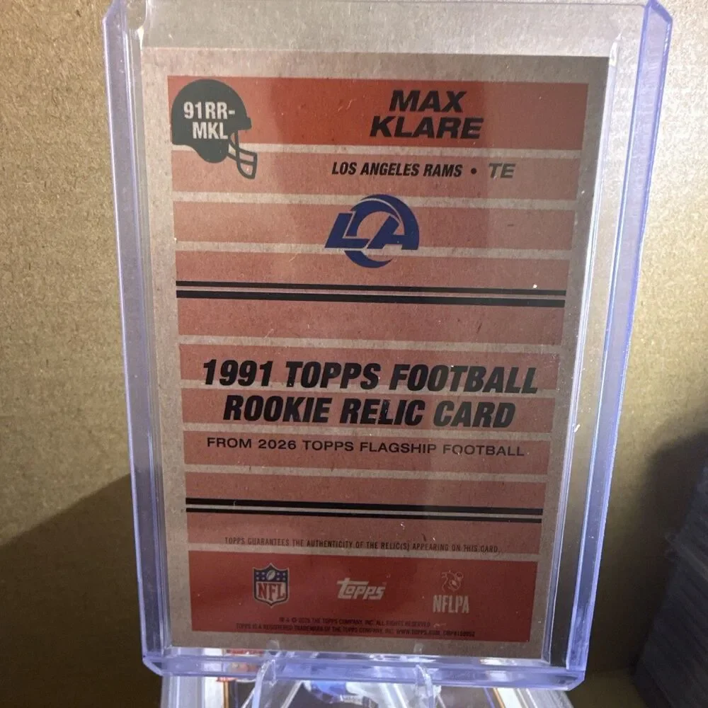 2026 Topps Flagship Football Max Klare Rams 1991 Rookie Relic #91RR-MKL